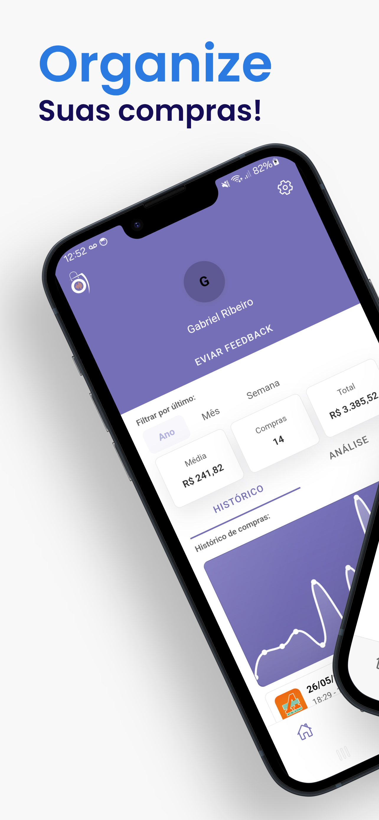 Histórico do Buyo com compras anteriores e evolução dos gastos